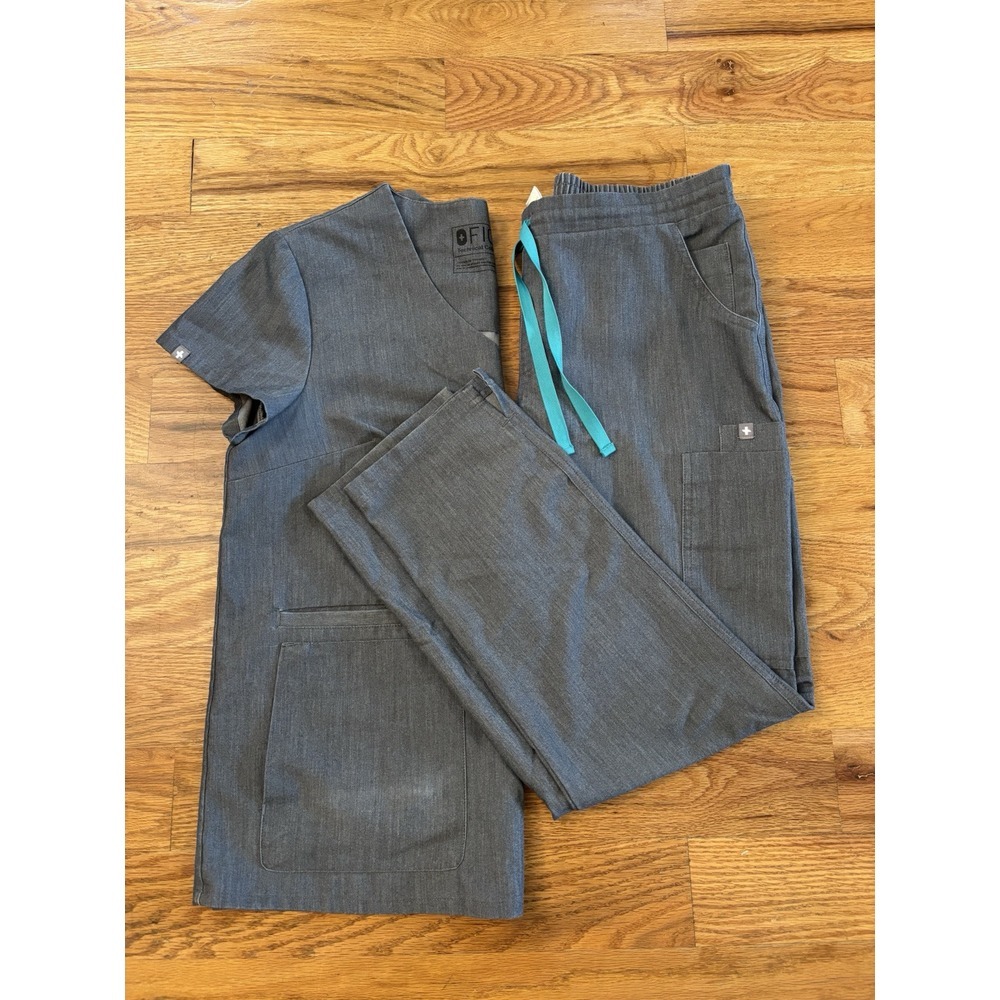 FIGS Scrub Set Sz Small Casma Top & Yolo Skinny Pants PO 1667 graphite Women's